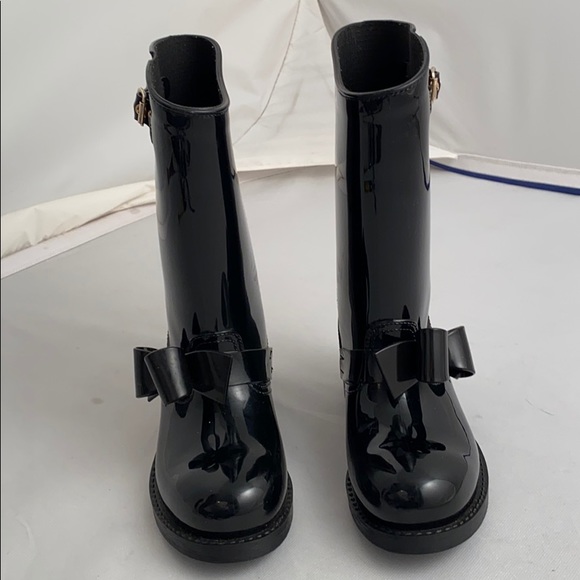 RED Valentino moto bow black rubber rain boots 6 - Picture 1 of 12
